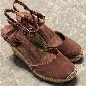 Womens Suede Espadrille Wedge Sandals - Mauve